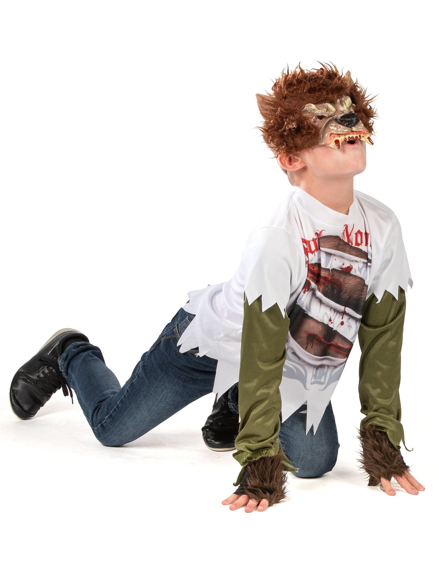 Vue de profil du déguisement Loup-Garou pour enfant