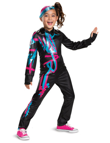 Déguisement Lucy La grande aventure Lego 2 pour enfant noir avec motifs bleu et rose