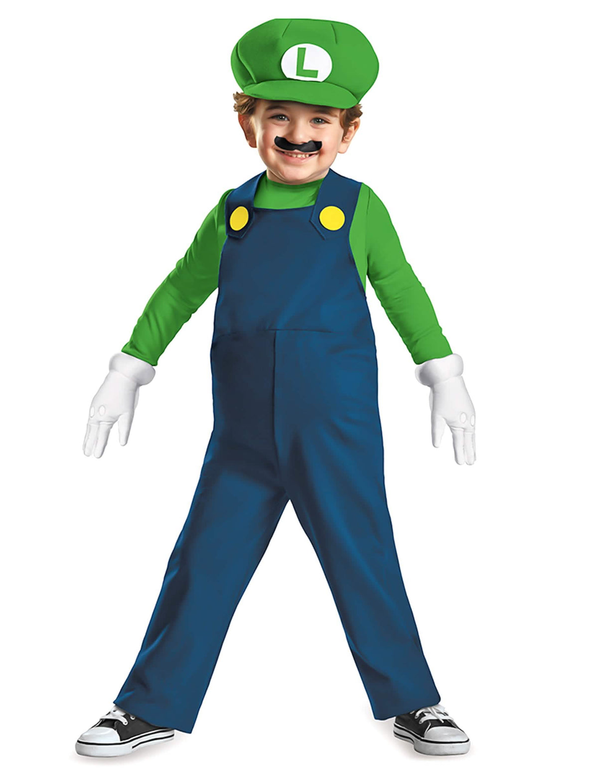 Kostým Luigi pre dieťa zelená a modrá s čiapkou a fúzmi