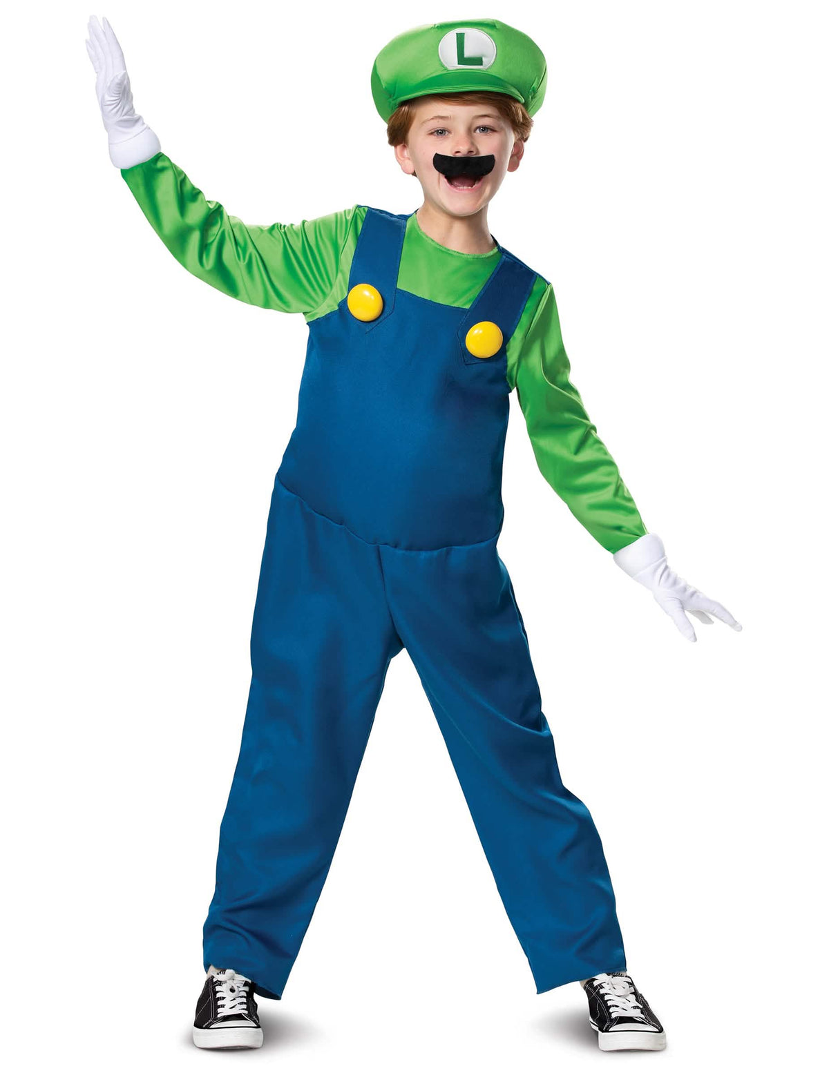 Kostým Luigi Deluxe pre dieťa zelená a modrá s čiapkou a fúzmi