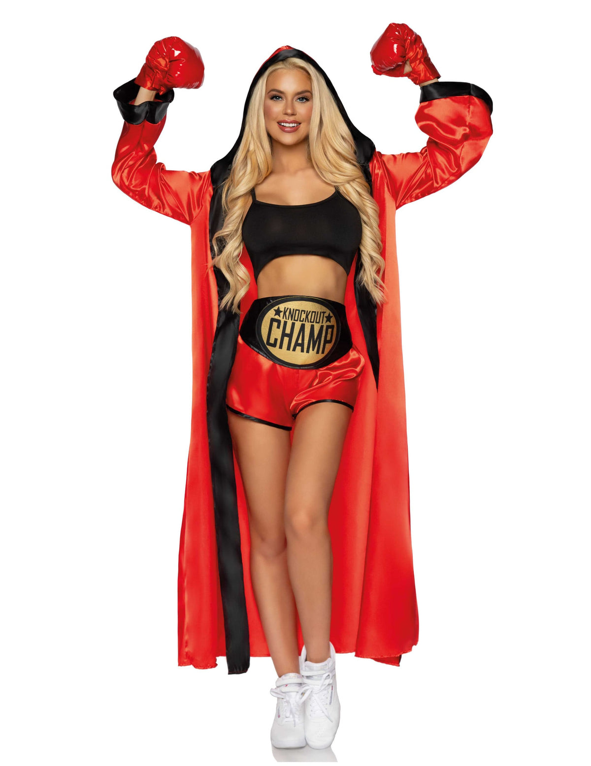 Déguisement de boxeuse pour femme rouge avec peignoir et gants