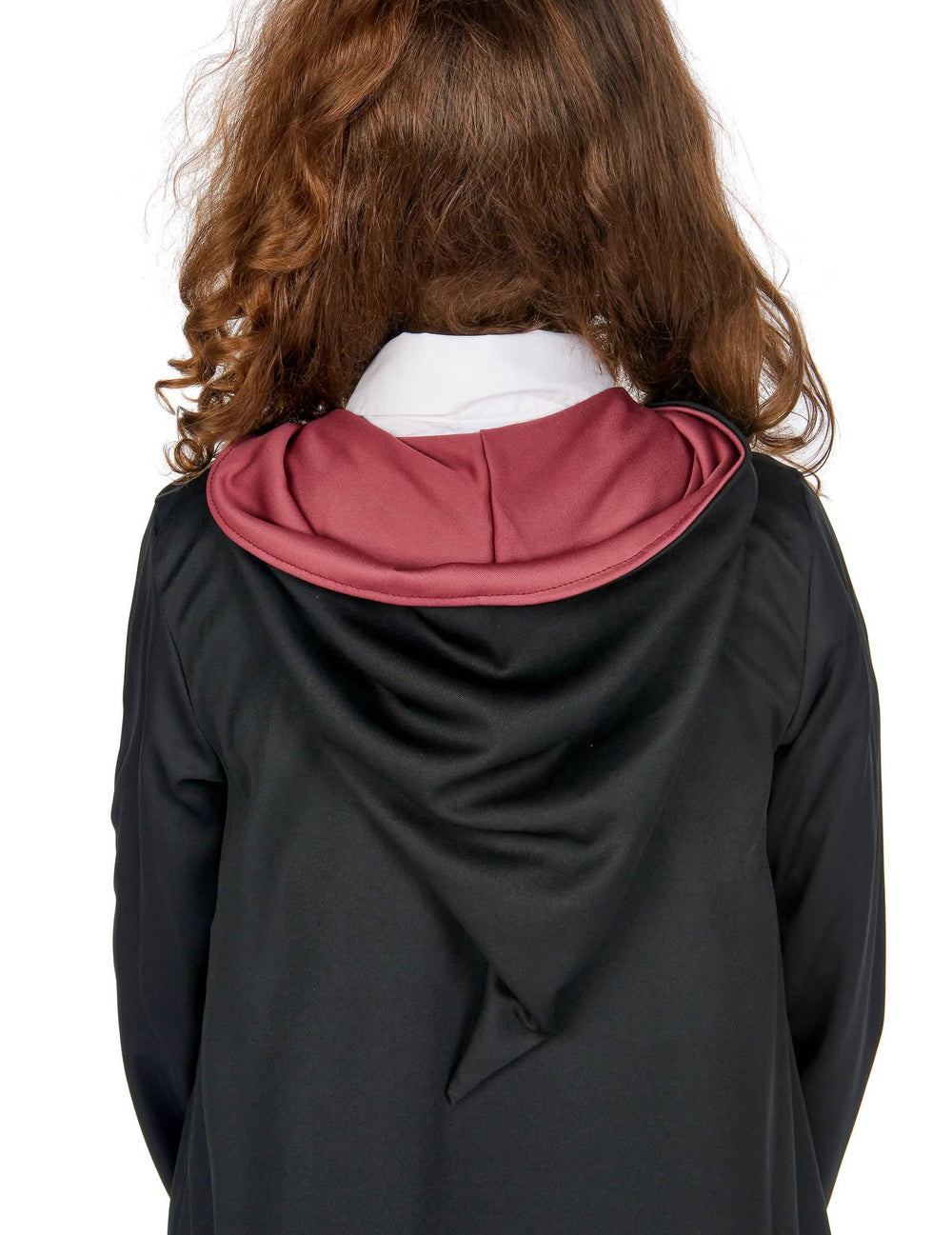 Pohľad zozadu na kapucňu luxusného kostýmu róby čarodejníka Gryffindor Harry Potter