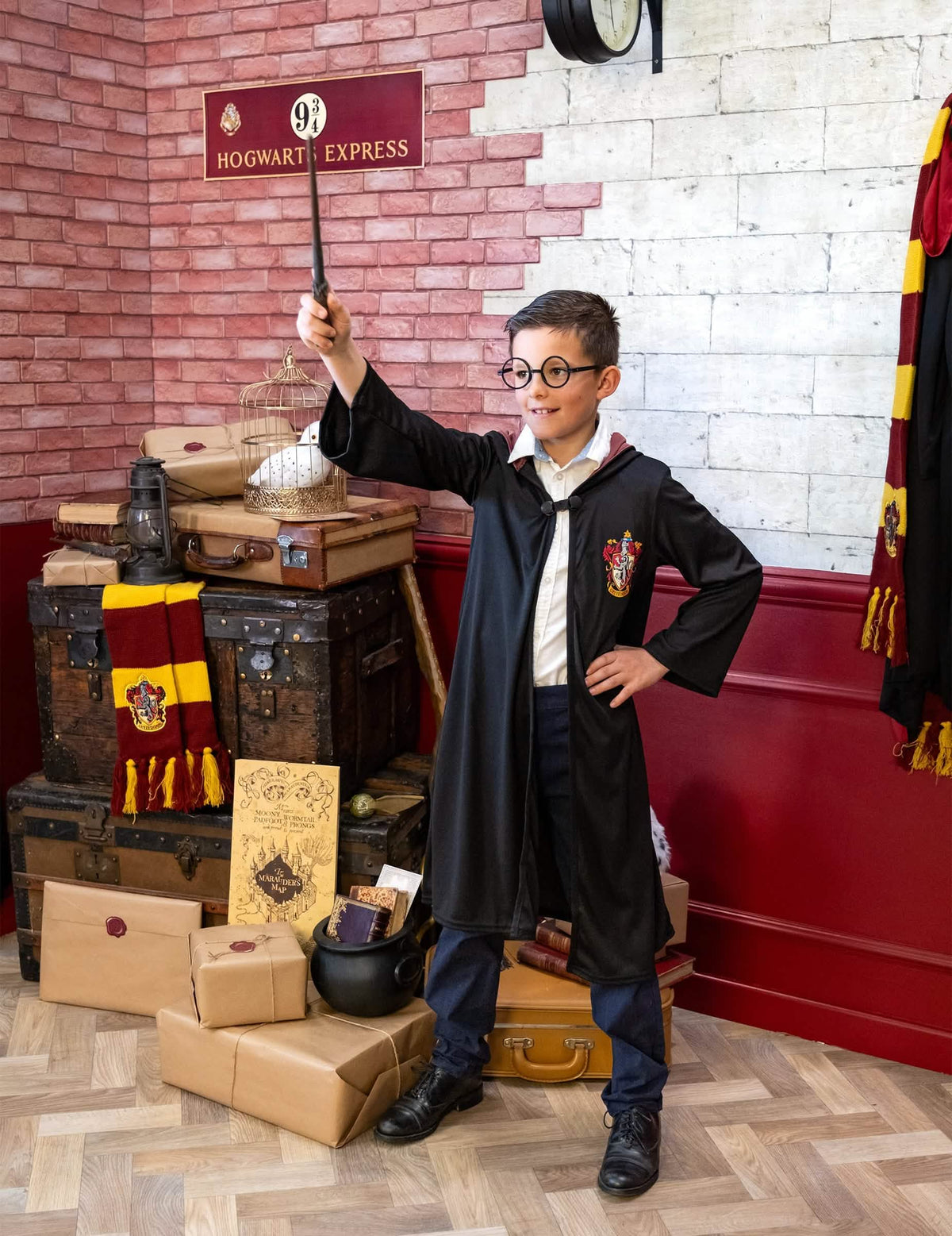 Umiestnenie do tematického prostredia s luxusným kostýmom - róbou čarodejníka Gryffindor Harry Potter