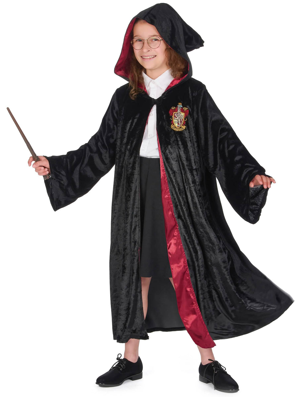 Pohľad s kapucňou a prútikom z luxusného kostýmu šiat Harry Potter pre dieťa