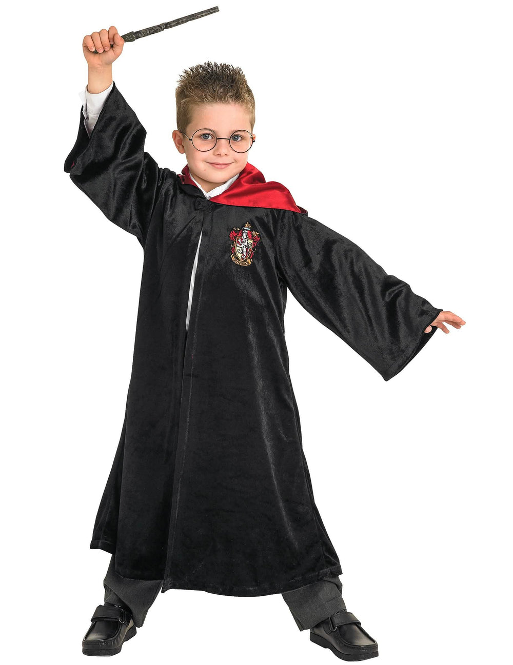 Luxusný kostým šaty Harry Potter pre dieťa čierna a červená s palicou a okuliare