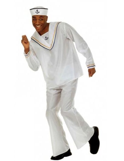 Déguisement de marin pour homme blanc avec col bleu et chapeau assorti