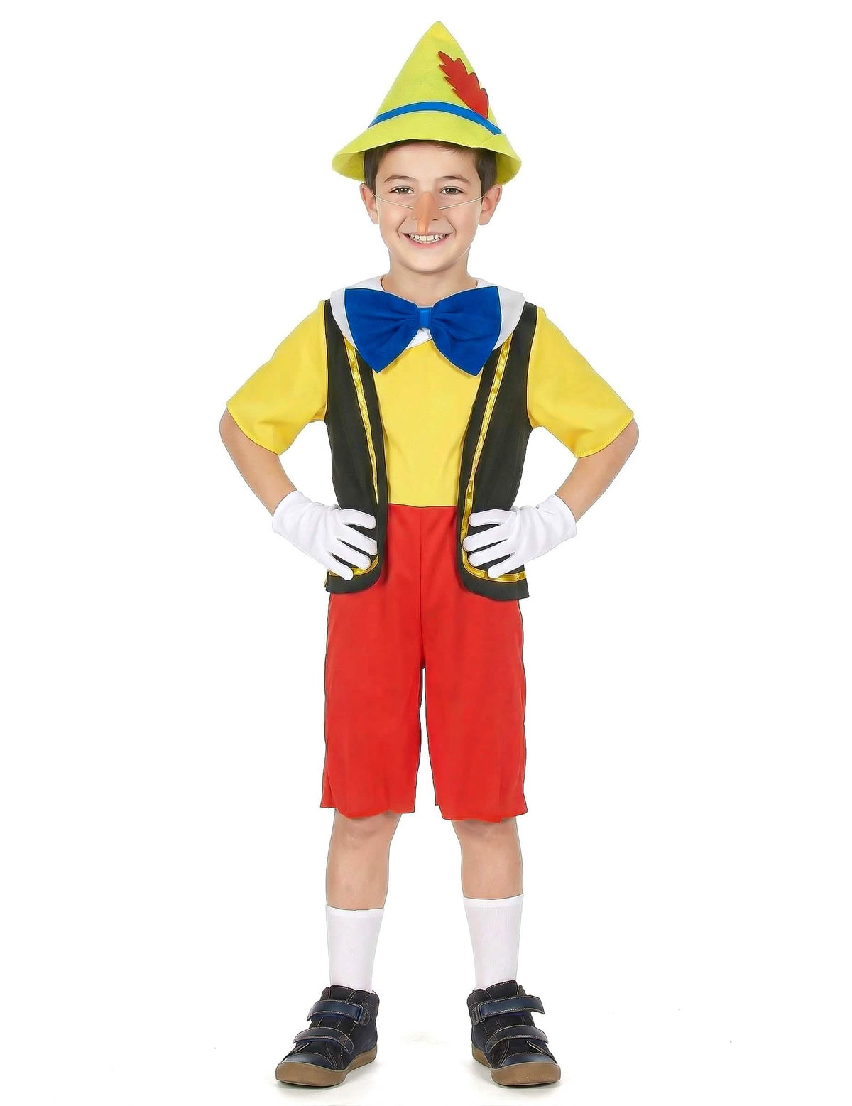 Pohľad spredu na kostým malej klamárskej bábky pre chlapec
