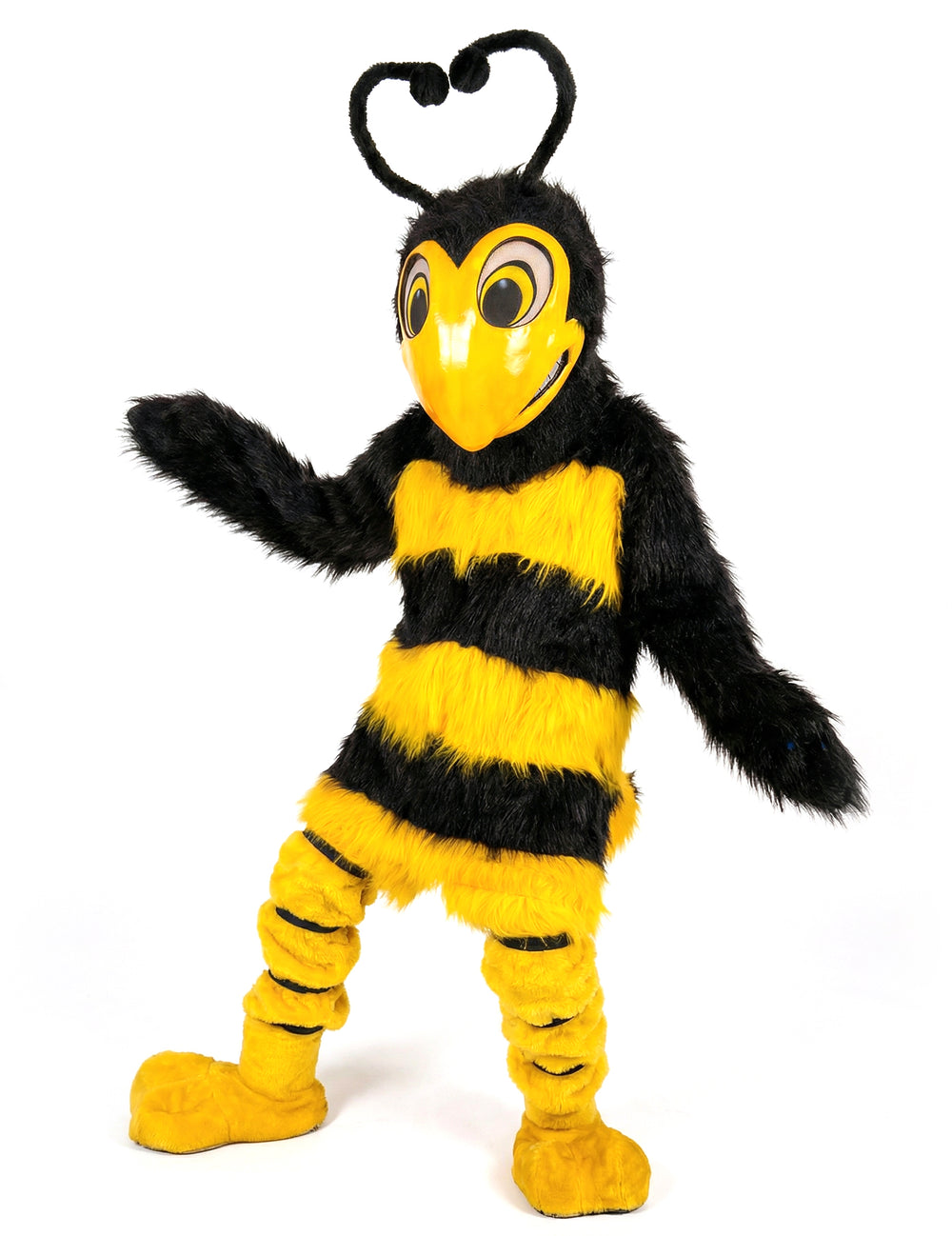 Vue de trois-quarts du déguisement mascotte abeille pour adulte