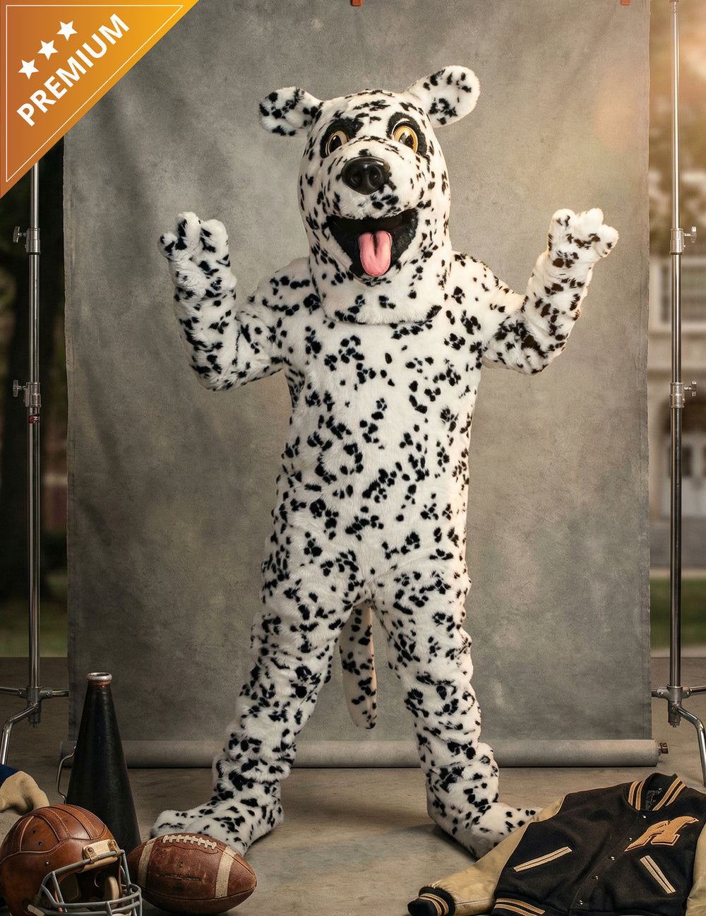 Déguisement mascotte chien dalmatien pour adulte blanc à taches noires