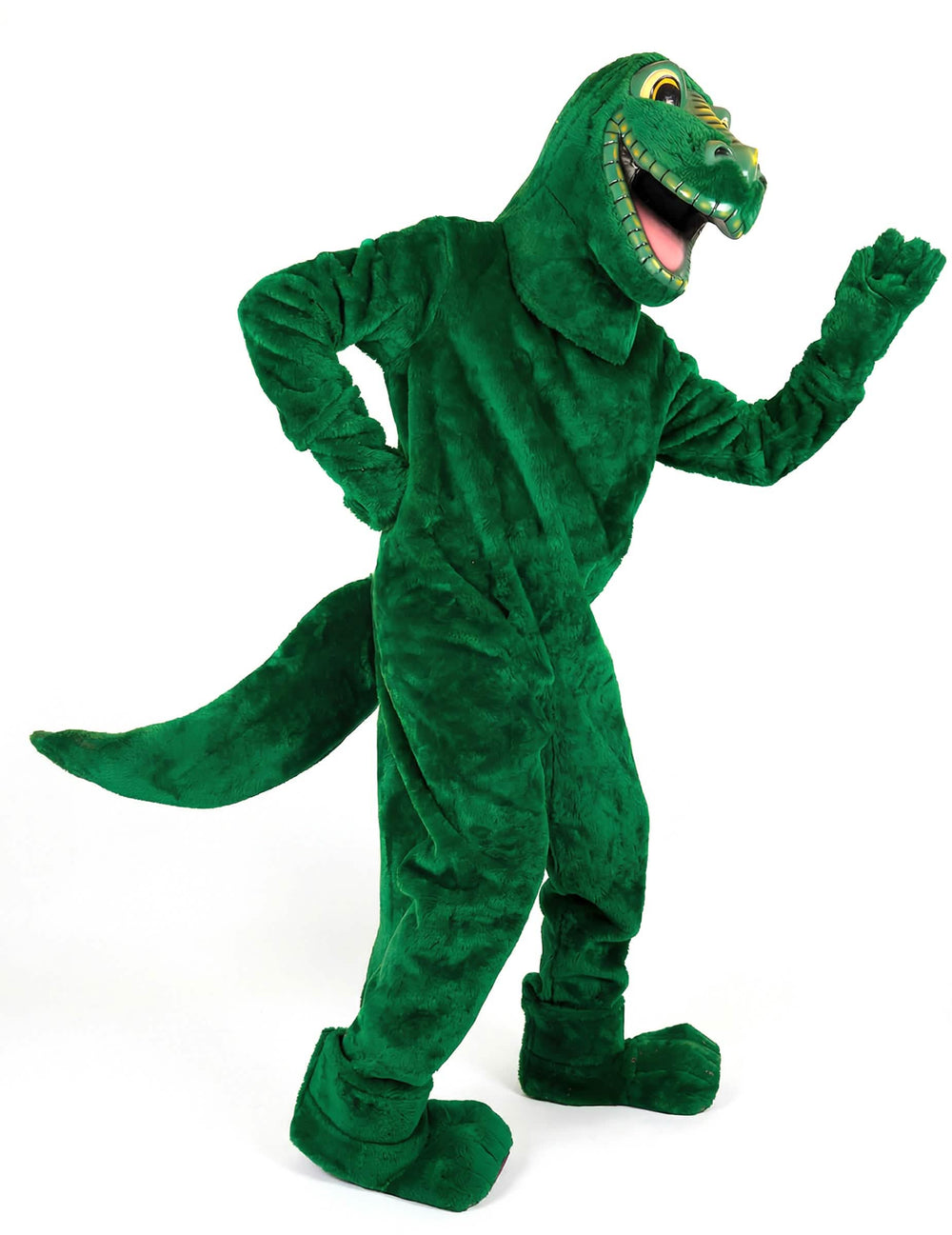 Bočný pohľad na kostým maskoti dinosaurus