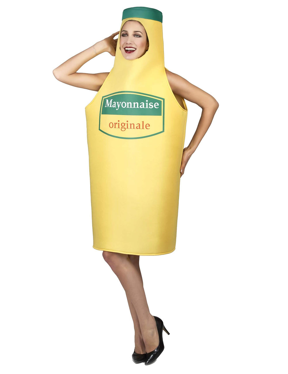 Pohľad spredu na kostým fľaše majonézy