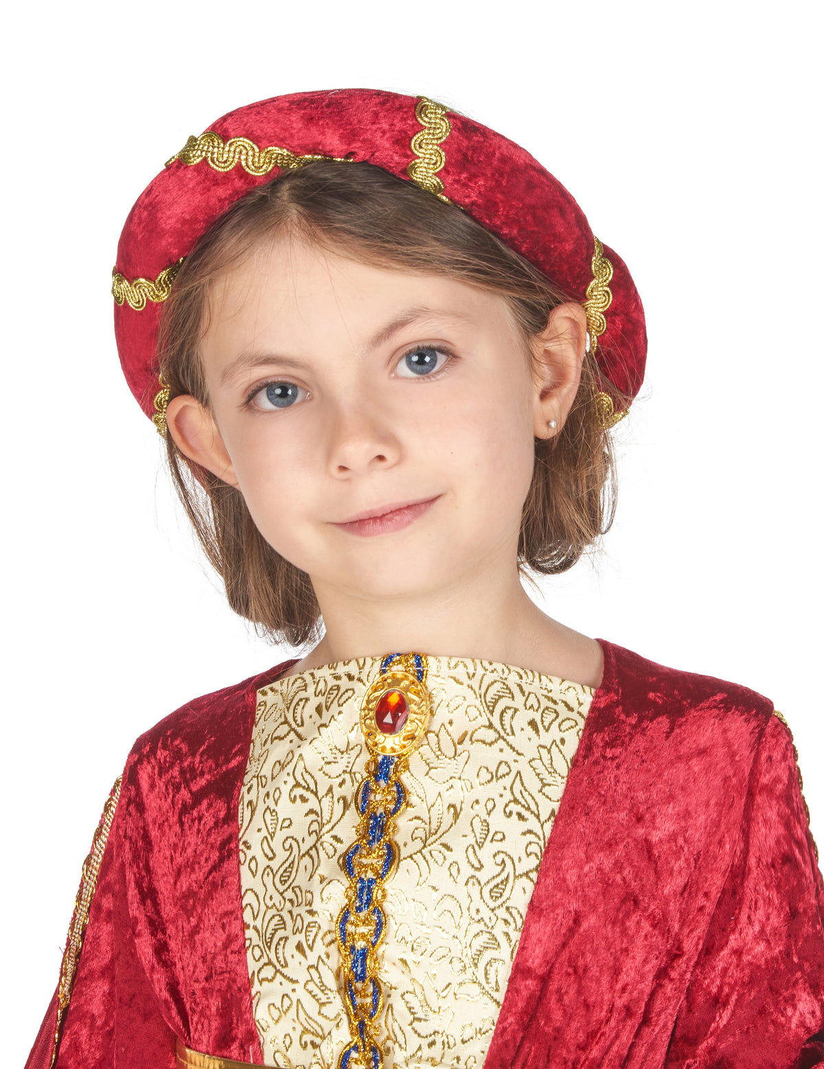 Portrait de face du déguisement de reine médiévale pour fille