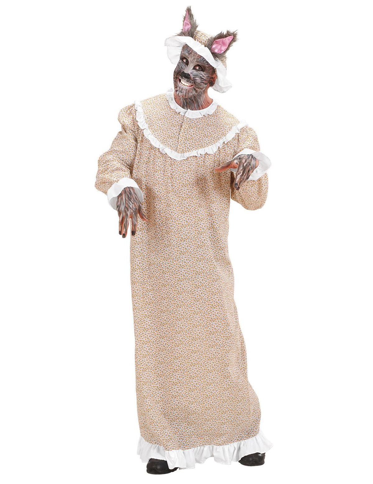 Déguisement Mère-Grand loup pour adulte beige à fleurs avec bonnet de nuit