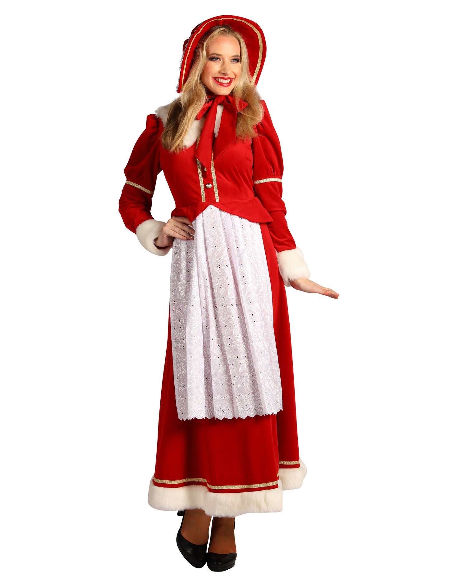 Tradičný kostým pani Clausovej pre ženy so zásterou