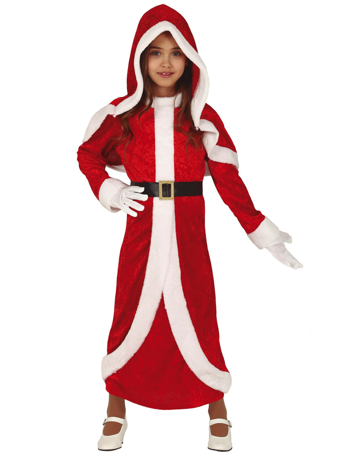 Déguisement de mère Noël pour fille rouge et blanc avec robe longue à capuche
