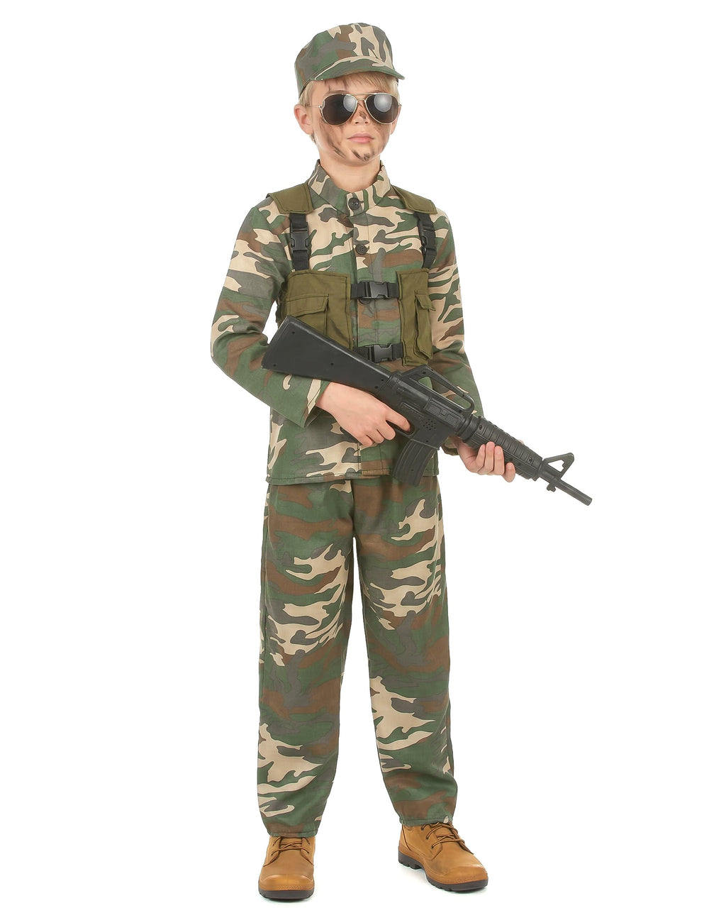 Déguisement militaire pour garçon vert camouflage avec casquette et gilet