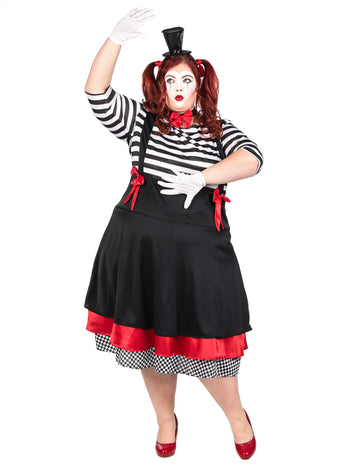 Kostým mime, čierne a červené šaty, veľká veľkosť pre ženy