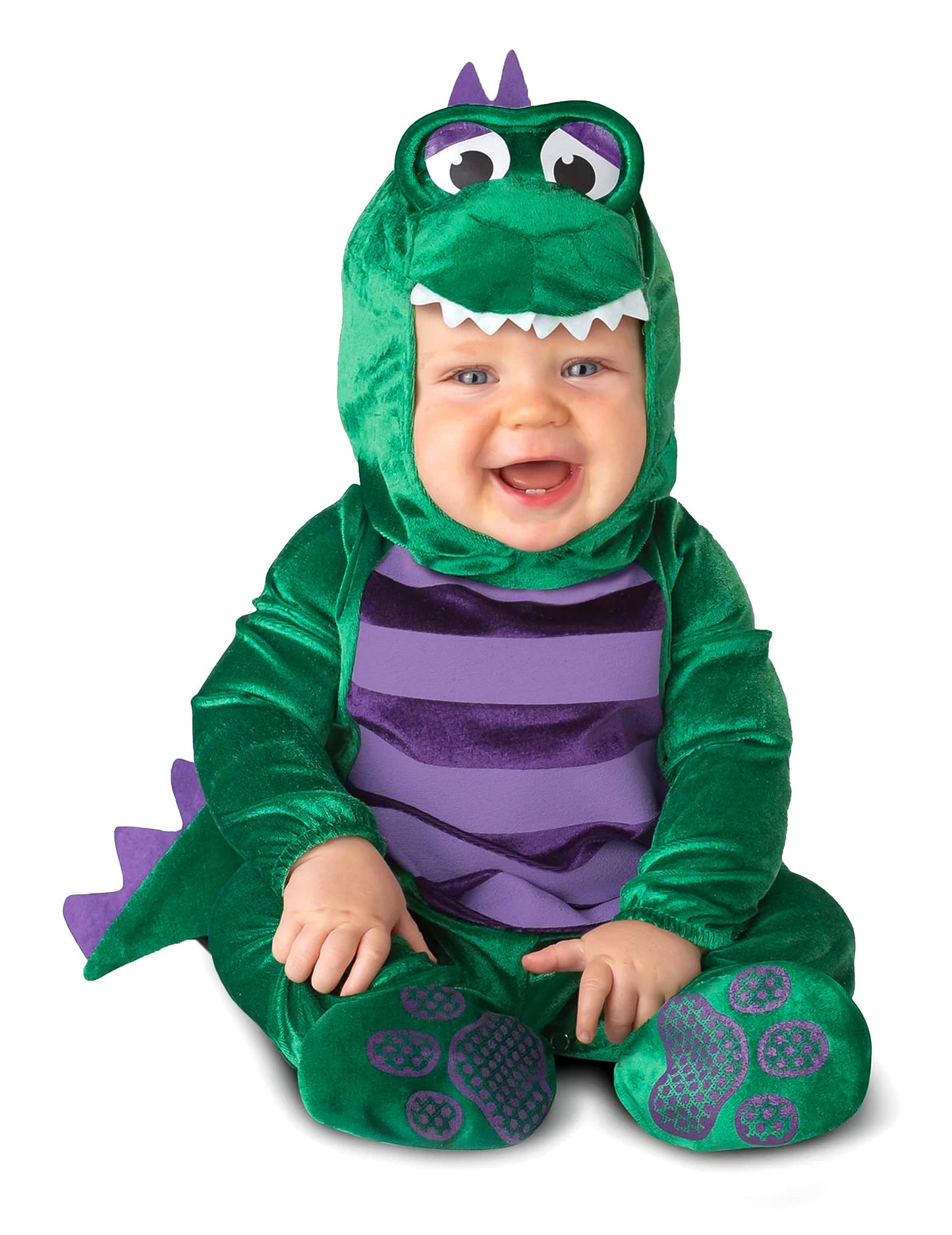 Déguisement mini dinosaure pour bébé vert et violet