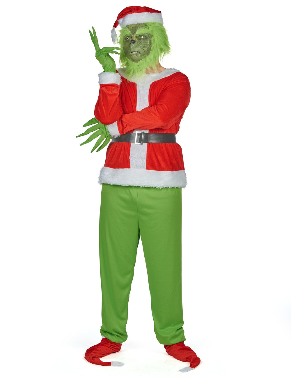 Déguisement monstre vert grincheux pour adulte rouge et vert avec masque et bonnet de Noël