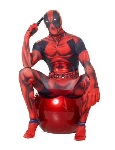 Klasický kostým Morphsuits Deadpool pre dospelých v červenej a čiernej farbe