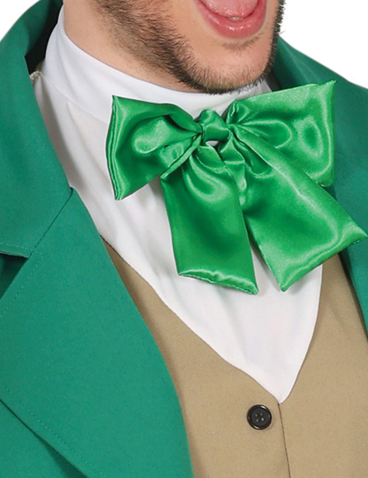 Gros plan sur le nœud papillon vert du déguisement Mr Saint Patrick