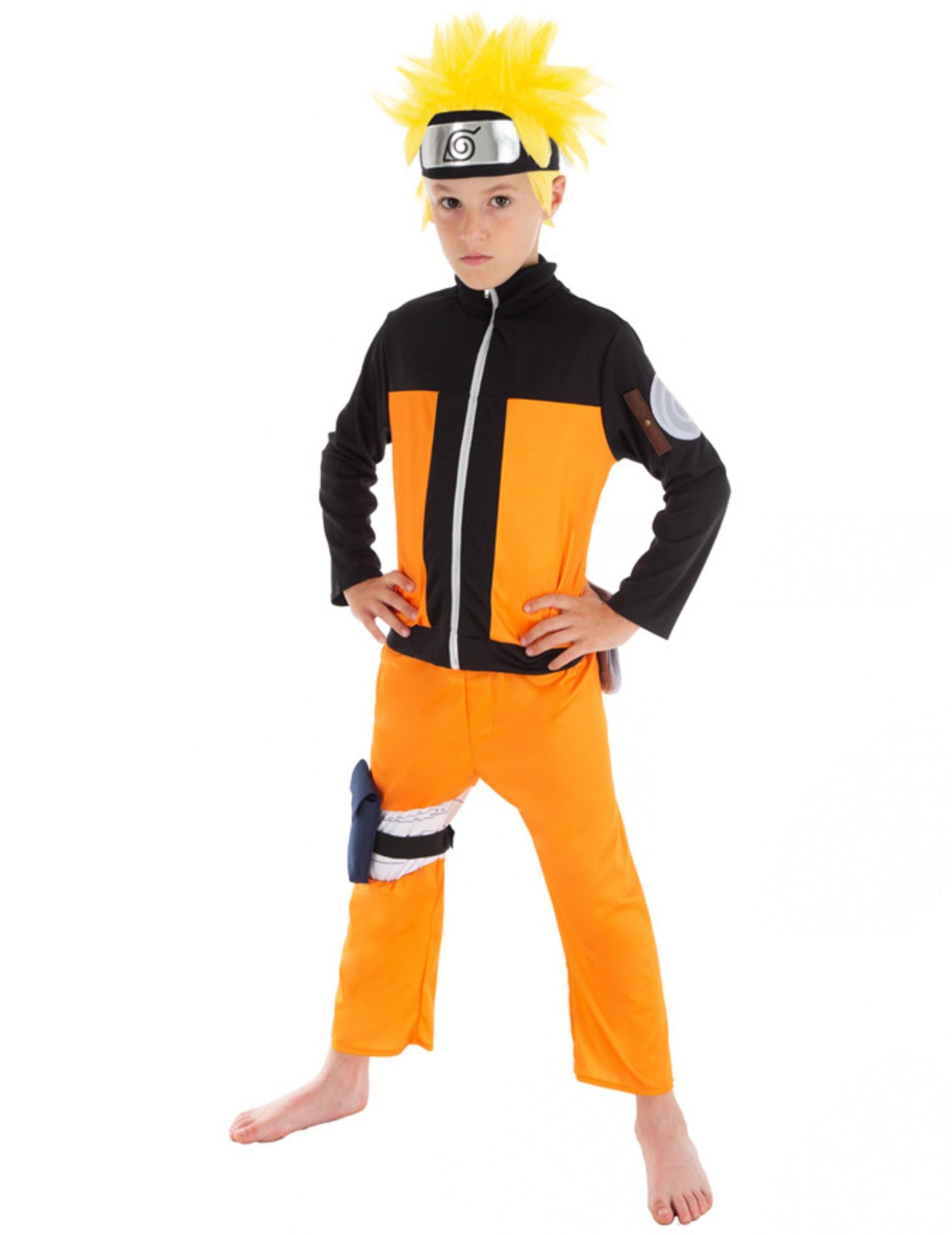 Déguisement Naruto™ pour enfant orange et noir avec bandeau et perruque blonde