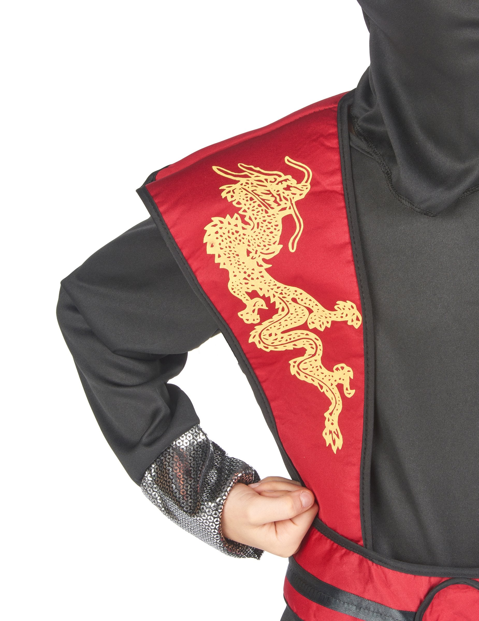 Detail potlače draka žltého drak ninja kostýmu pre chlapca