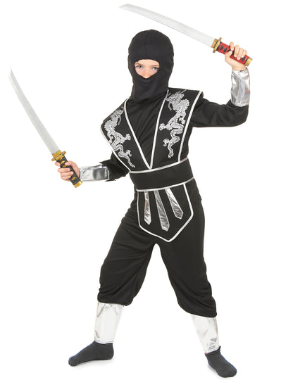 Čierny a strieborný chlapec ninja kostým