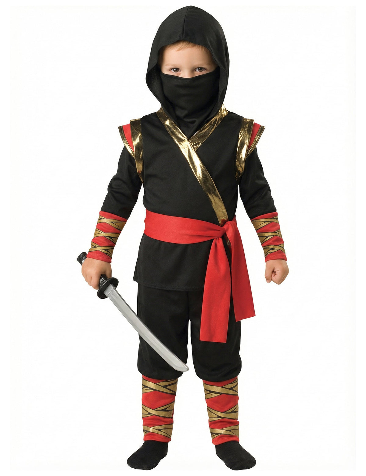 Vue de face avec épée du déguisement ninja pour enfant