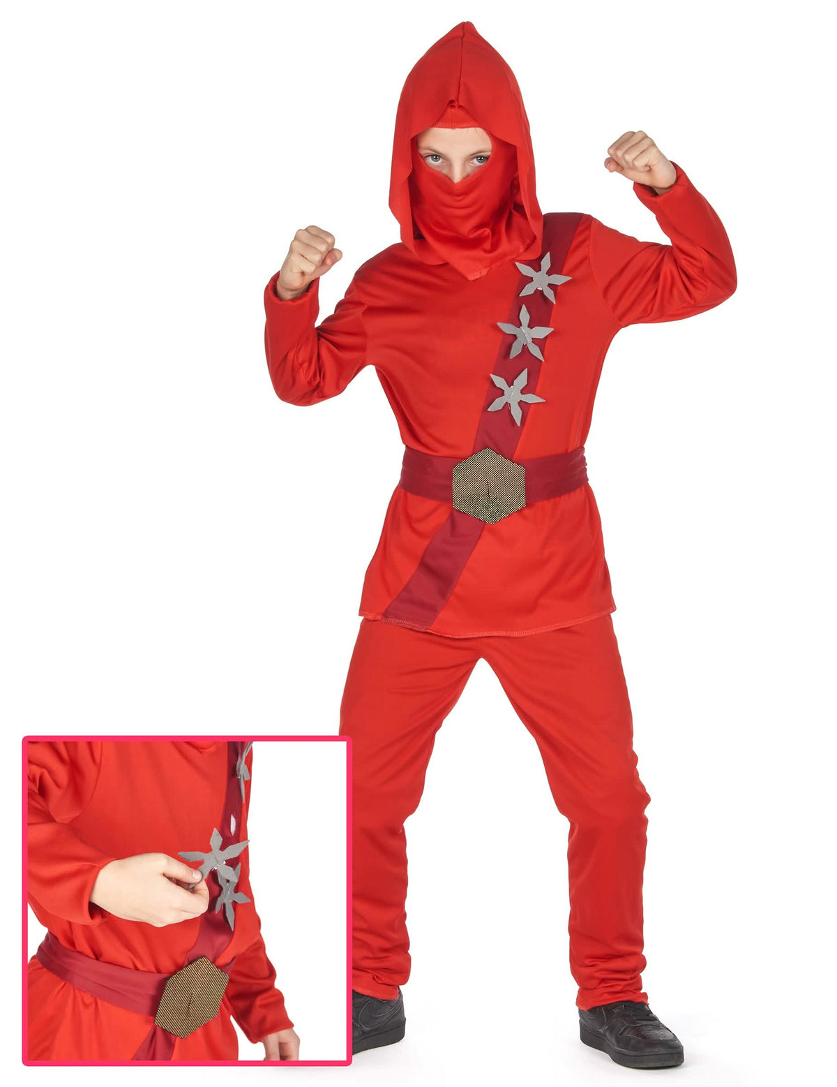 Nindžovský kostým pre chlapec červená so hviezdami