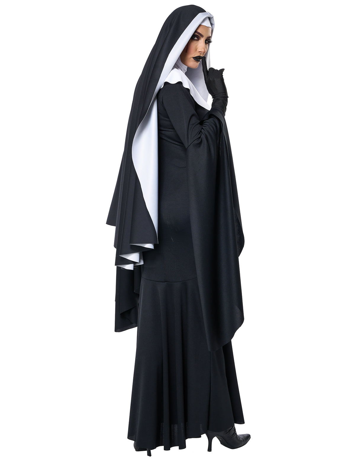 Vue de profil du déguisement nonne longue luxe