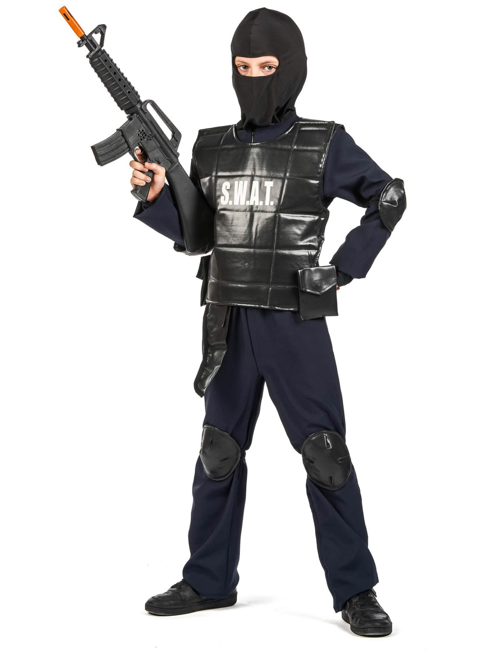 Kostým dôstojníka SWAT pre dieťa čierna s vestou a kuklou