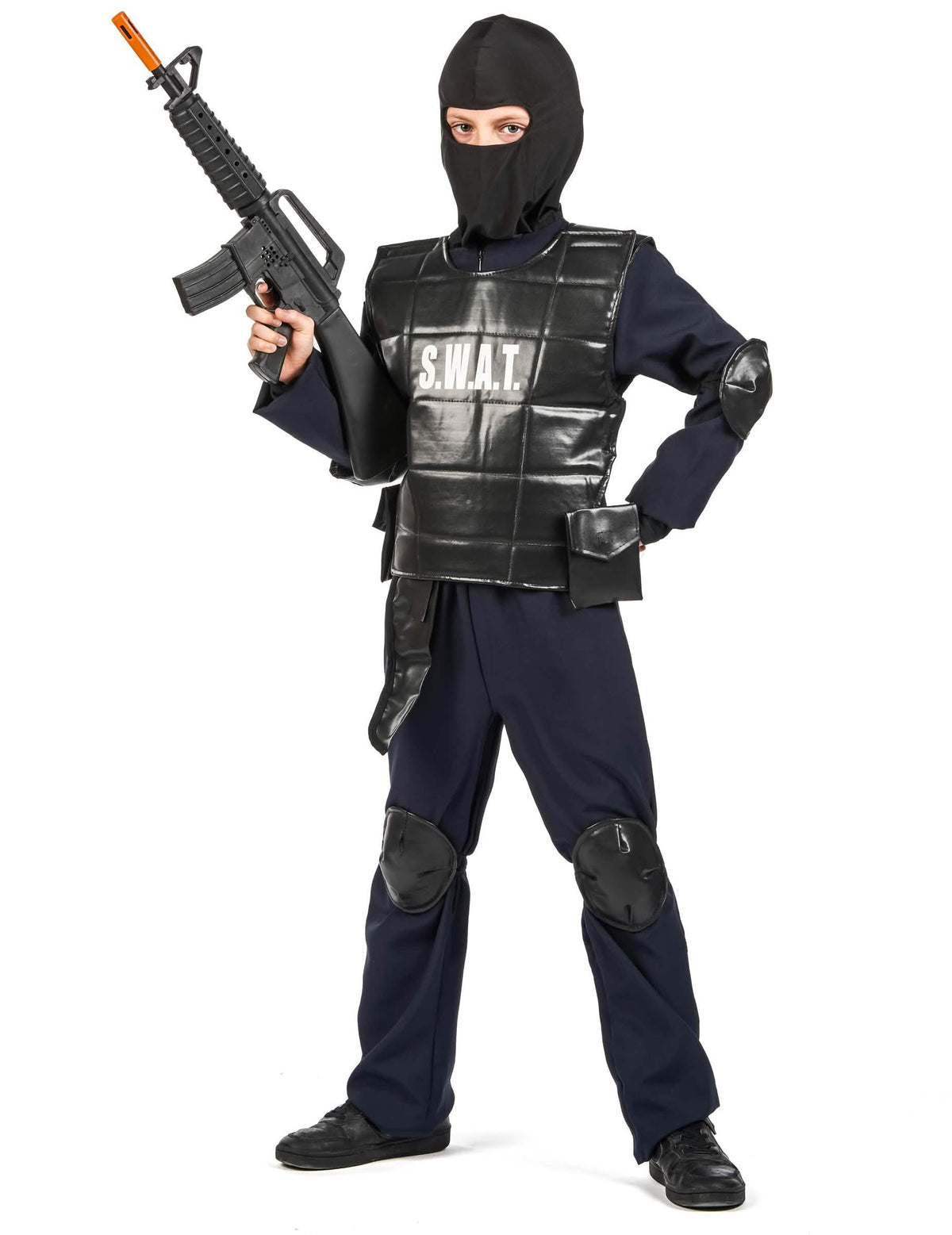 Kostým dôstojníka SWAT pre dieťa čierna s vestou a kuklou