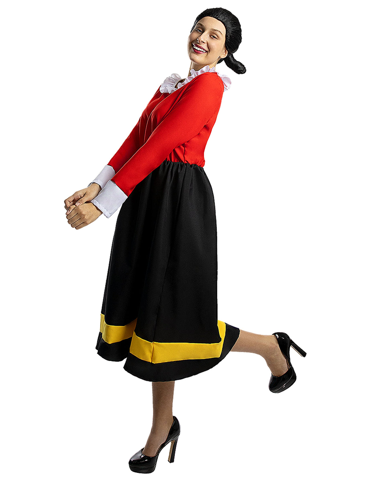 Déguisement Olive Popeye™ pour femme rouge et noir avec perruque