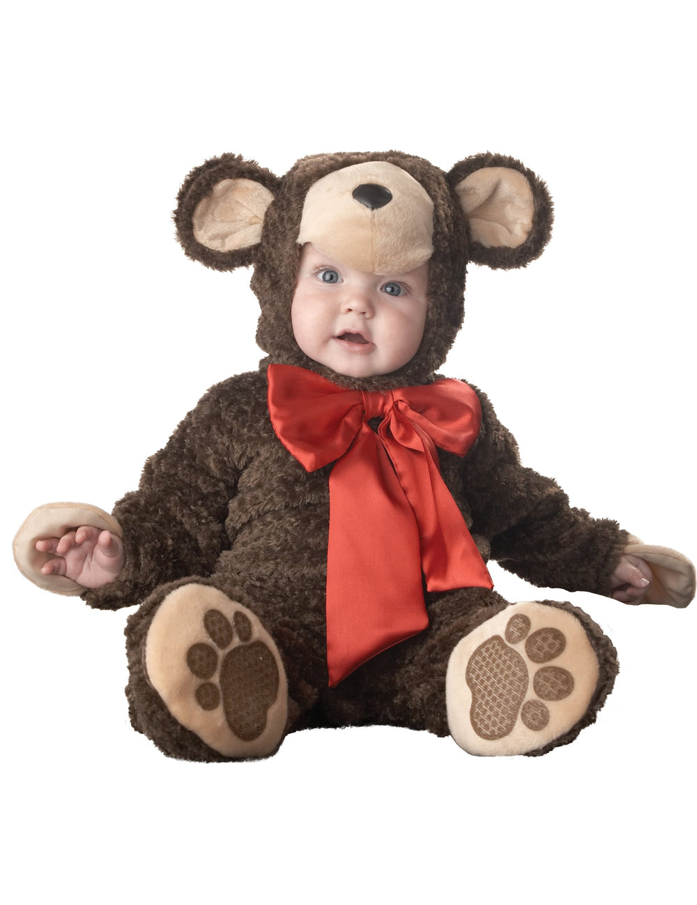 Déguisement ourson pour bébé marron avec nœud rouge