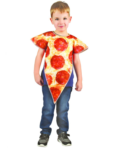 Déguisement part de pizza pour enfant jaune et rouge à motifs pepperoni