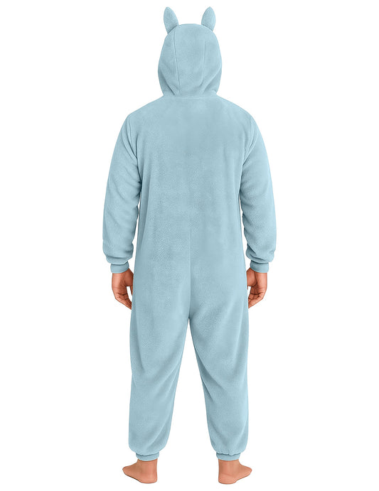 Vue de dos du déguisement peluche monstre pour homme bleu