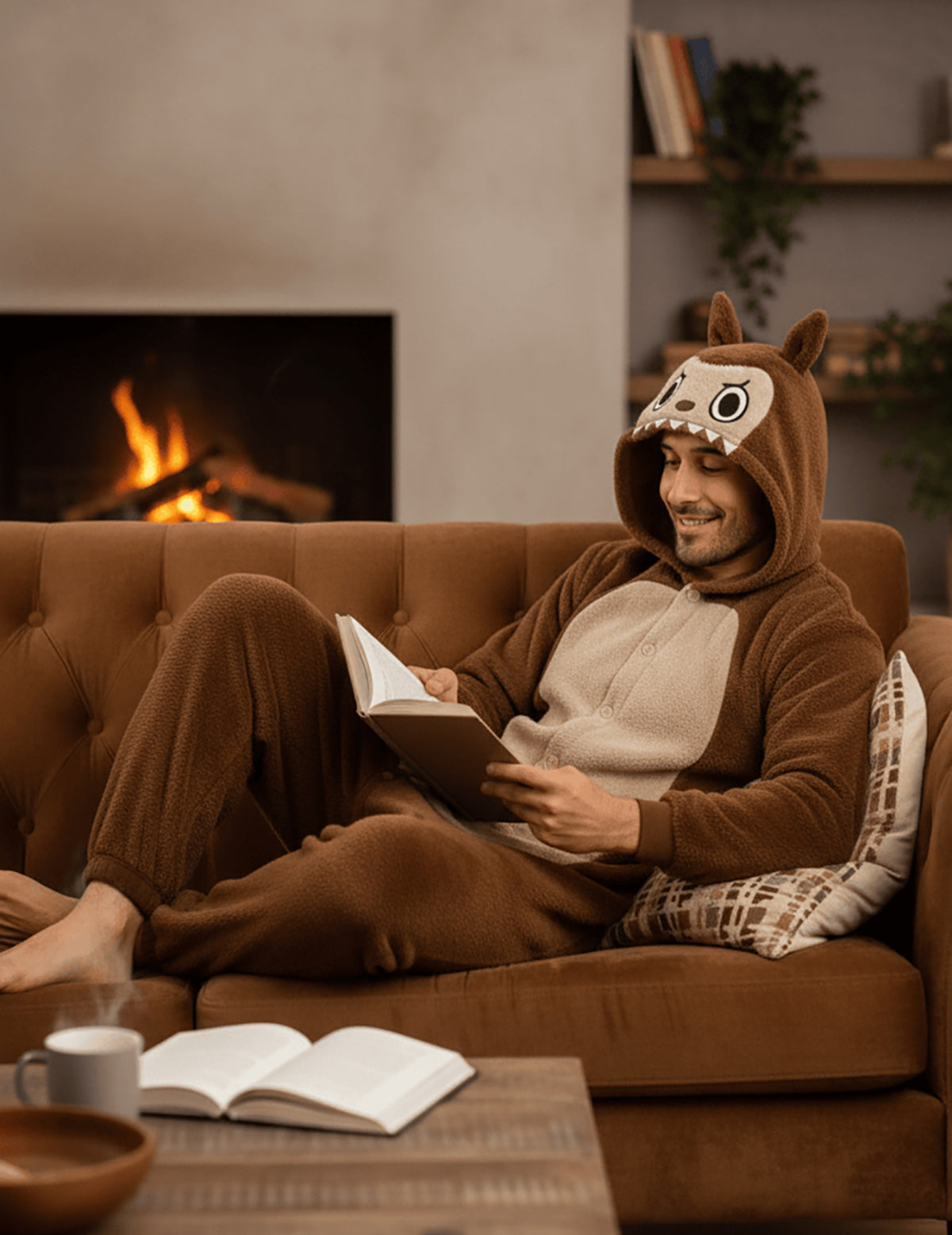 Vue de profil du déguisement peluche monstre pour homme