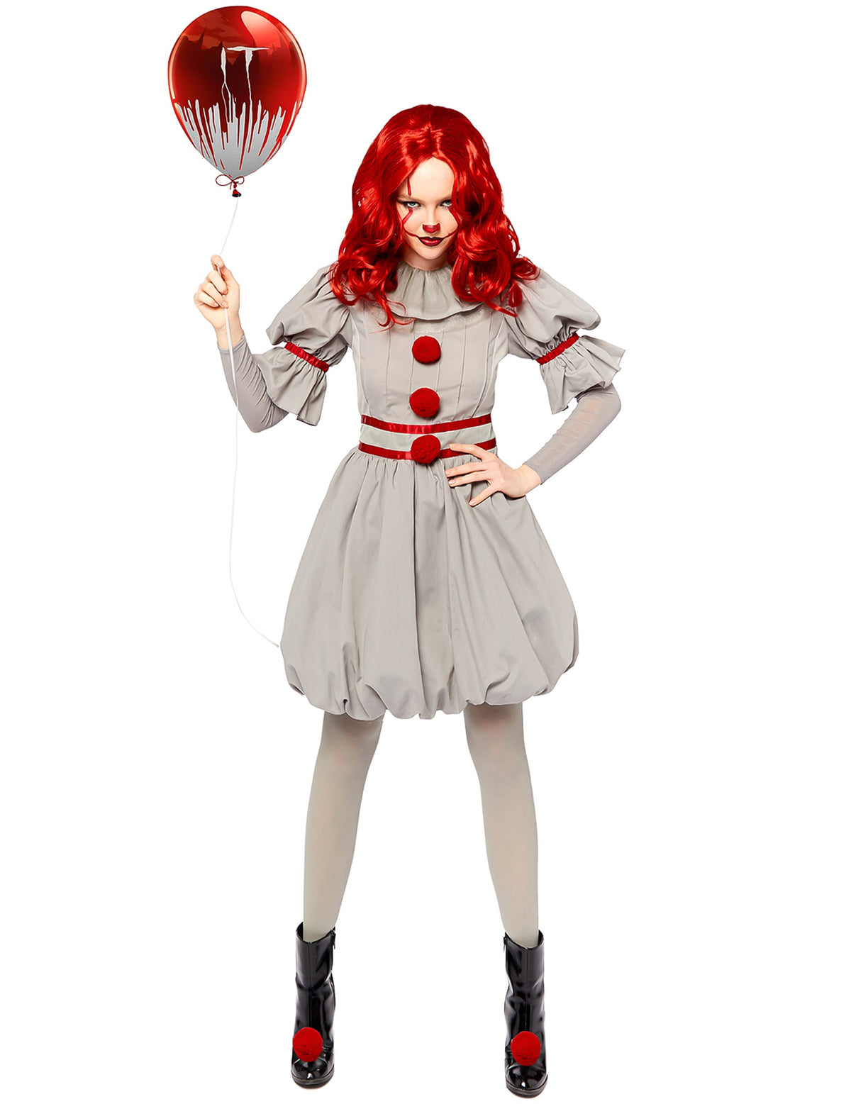 Déguisement Pennywise IT™ pour femme gris avec pompons rouges