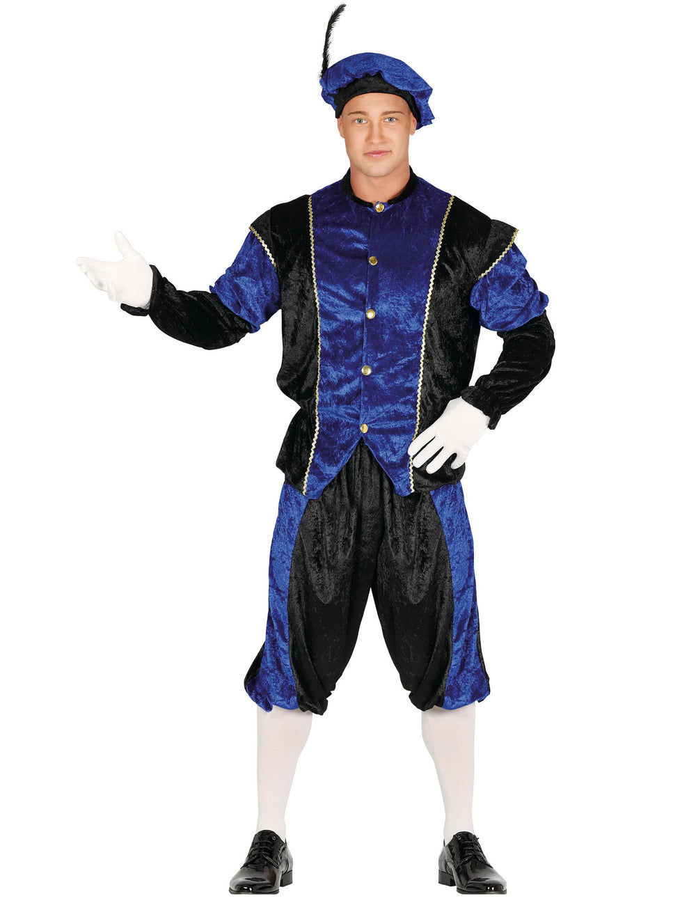 Déguisement Père fouettard pour adulte bleu et noir avec chapeau à plume