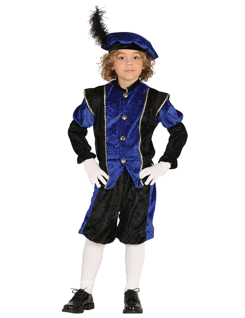 Déguisement père fouettard pour enfant bleu et noir avec chapeau à plume