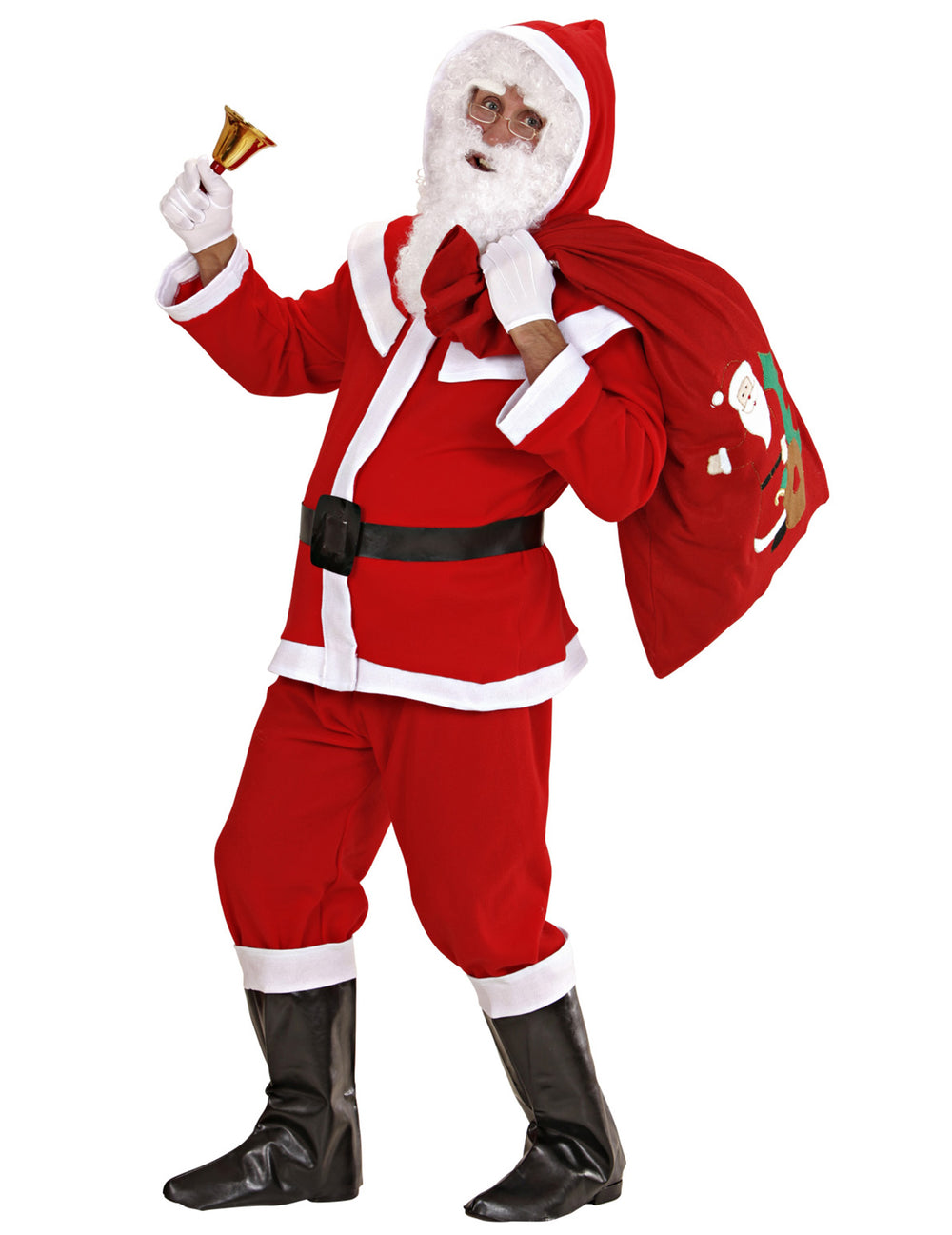 Vue de profil avec accessoires du déguisement Père Noël pour homme