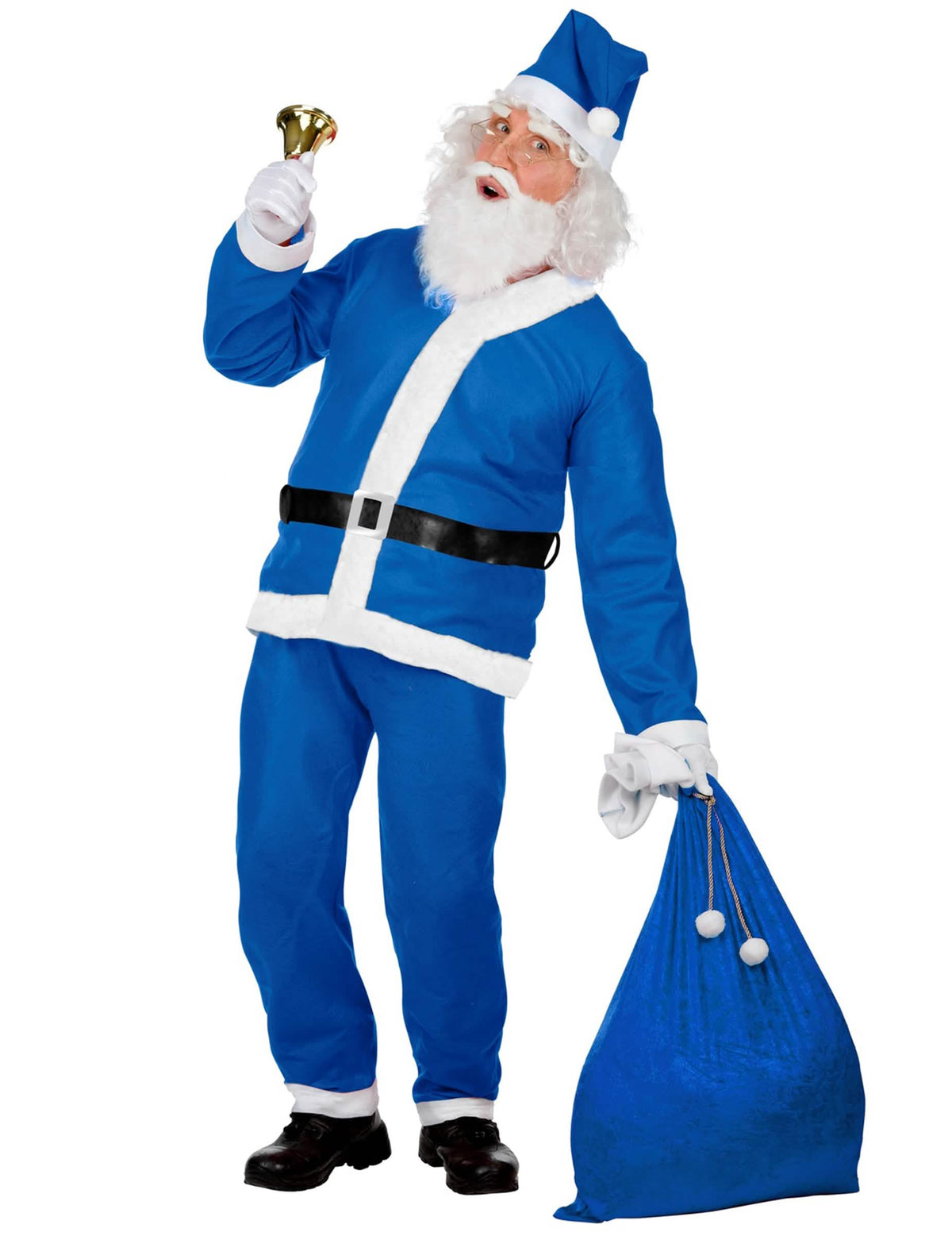Kostým santa claus pre muž modrá so sakom a zvončekom