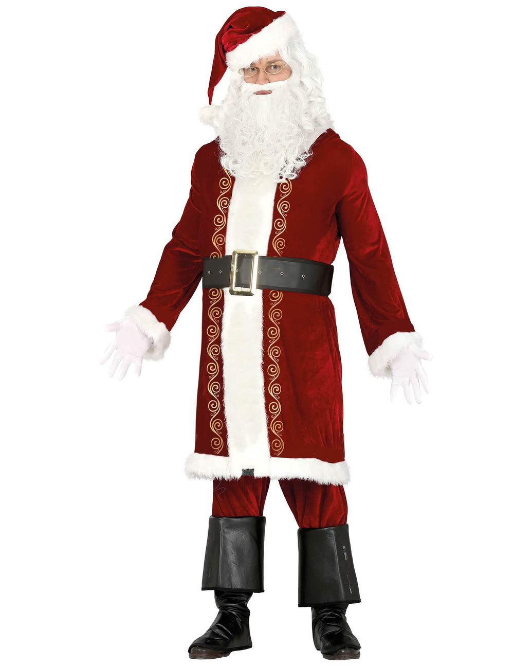 Luxusný kostým santa claus s pozlátenými detailmi pre muž červená a biela so zlatými motívmi