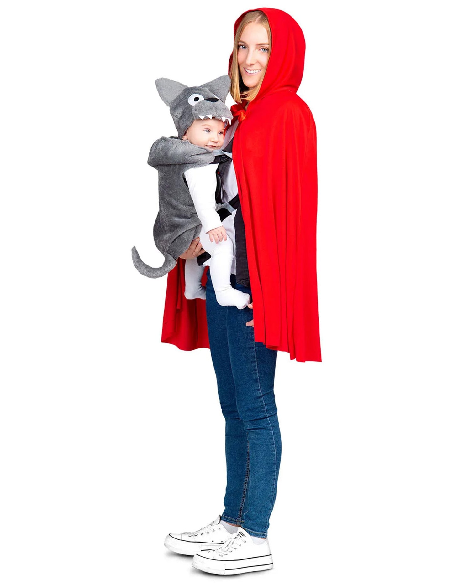 Malá červená jazdecká kapucňa a kostým vlkov detský nosič