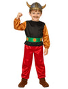 Déguisement petit gaulois pour enfant avec pantalon rouge et casque à cornes