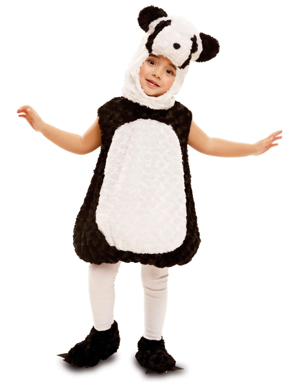 Kostým malá panda pre dieťa čierna a biela v plyši