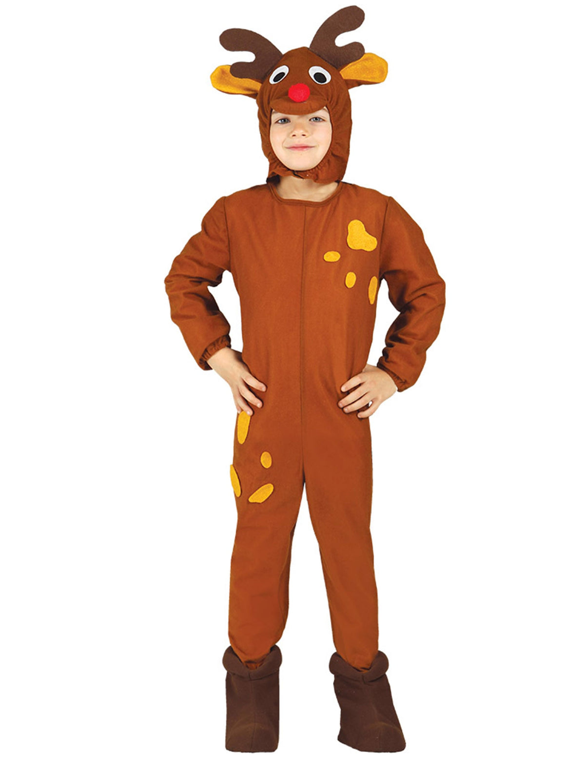 Déguisement de petit renne de Noël pour enfant marron avec nez rouge et bois