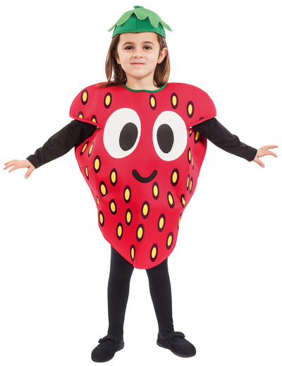 Déguisement petite fraise pour enfant rouge avec visage et chapeau vert