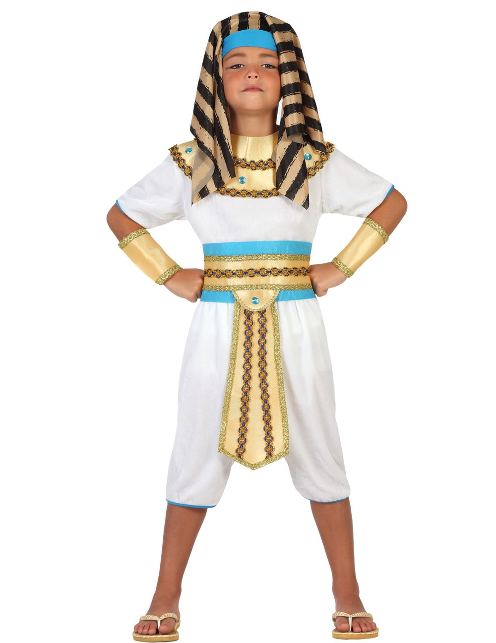 Déguisement pharaon du Nil pour garçon blanc doré et bleu